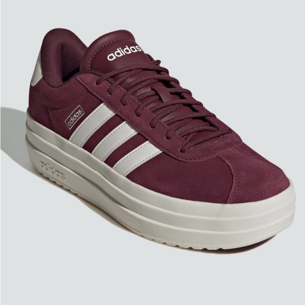 Adidas Maroon and White Platform Sneakers